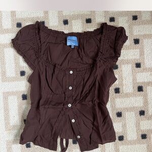 Reformation Chocolate Ruffle Alabama Blouse